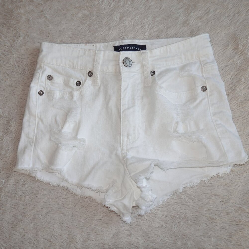 Women's Size 000 Aeropostale Vintage High Rise Shorty White Denim, Like New